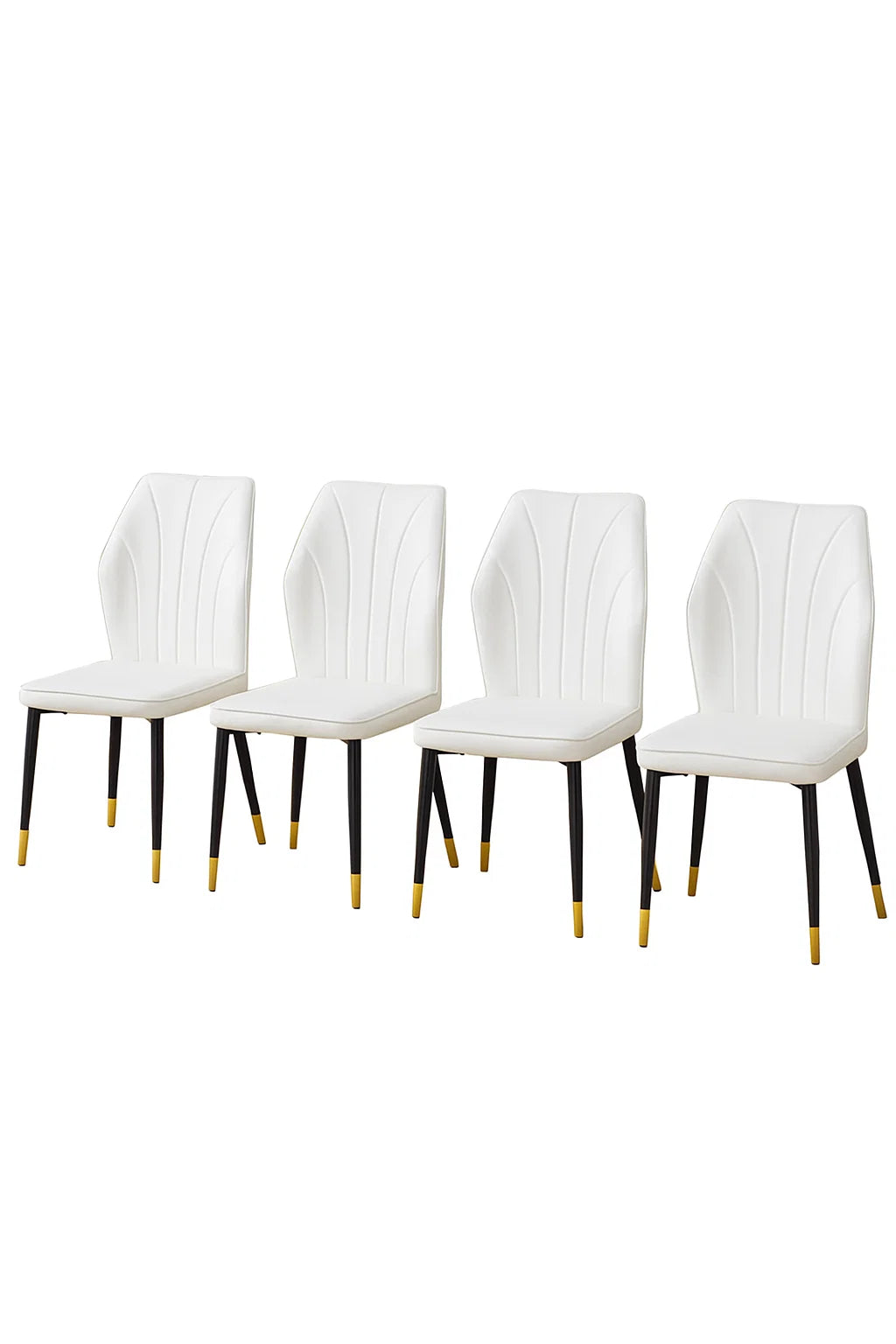 4 Modern Dining Chairs With Stylish PU Patterned Backrest And Black Metal Legs For A Comfortable Home Experience In The Kitchen, Bedroom And Office.