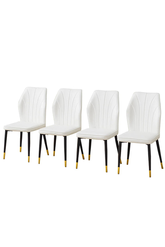 4 Modern Dining Chairs With Stylish PU Patterned Backrest And Black Metal Legs For A Comfortable Home Experience In The Kitchen, Bedroom And Office.
